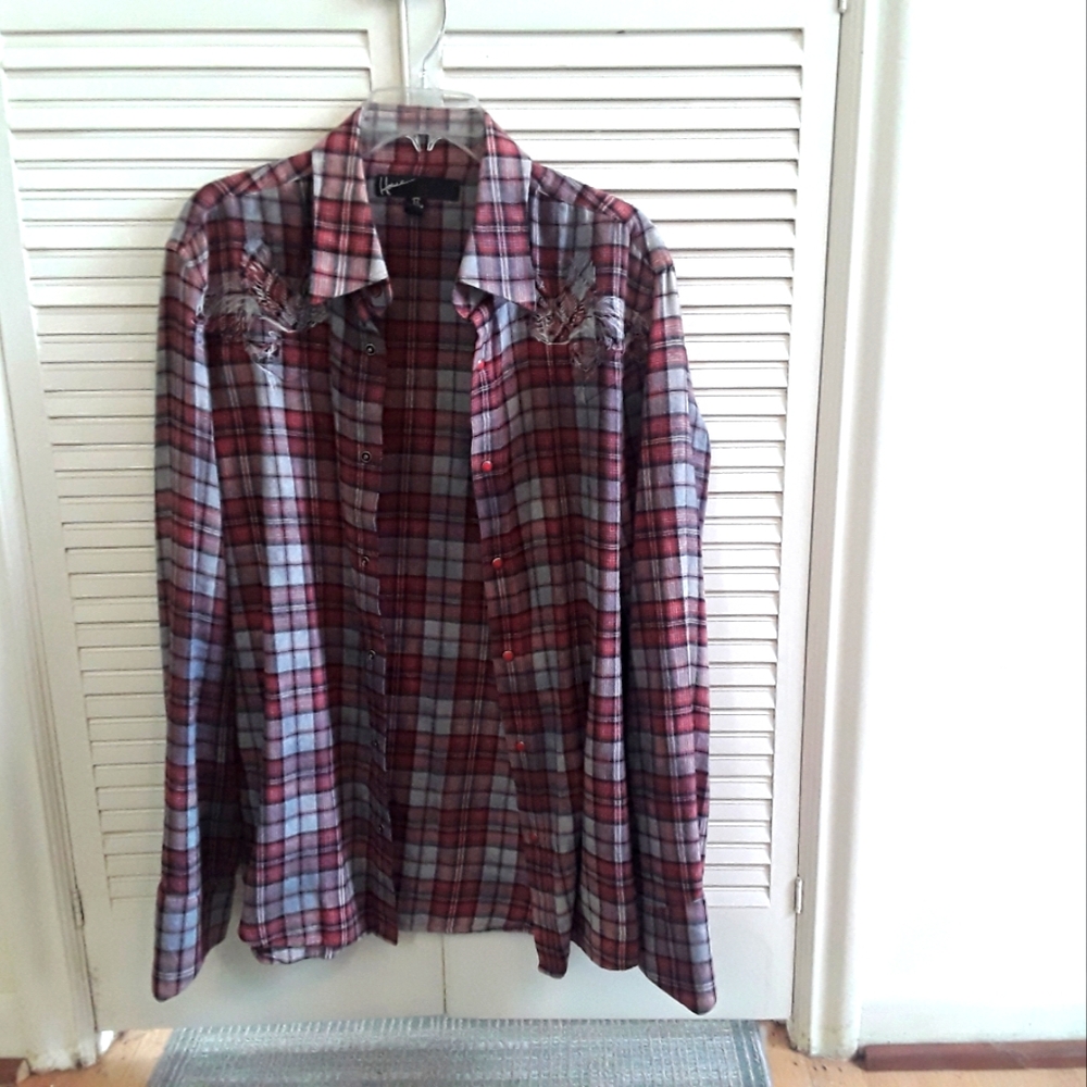 Howe Mens L Flannel Plaid Shirt